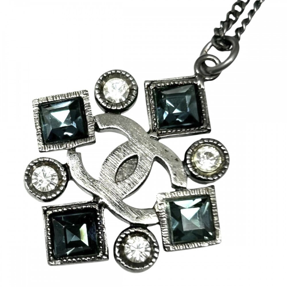 Chanel Necklace for Women, Coco Mark, Adjustable, Rhinestone, 05P Black, Silv...